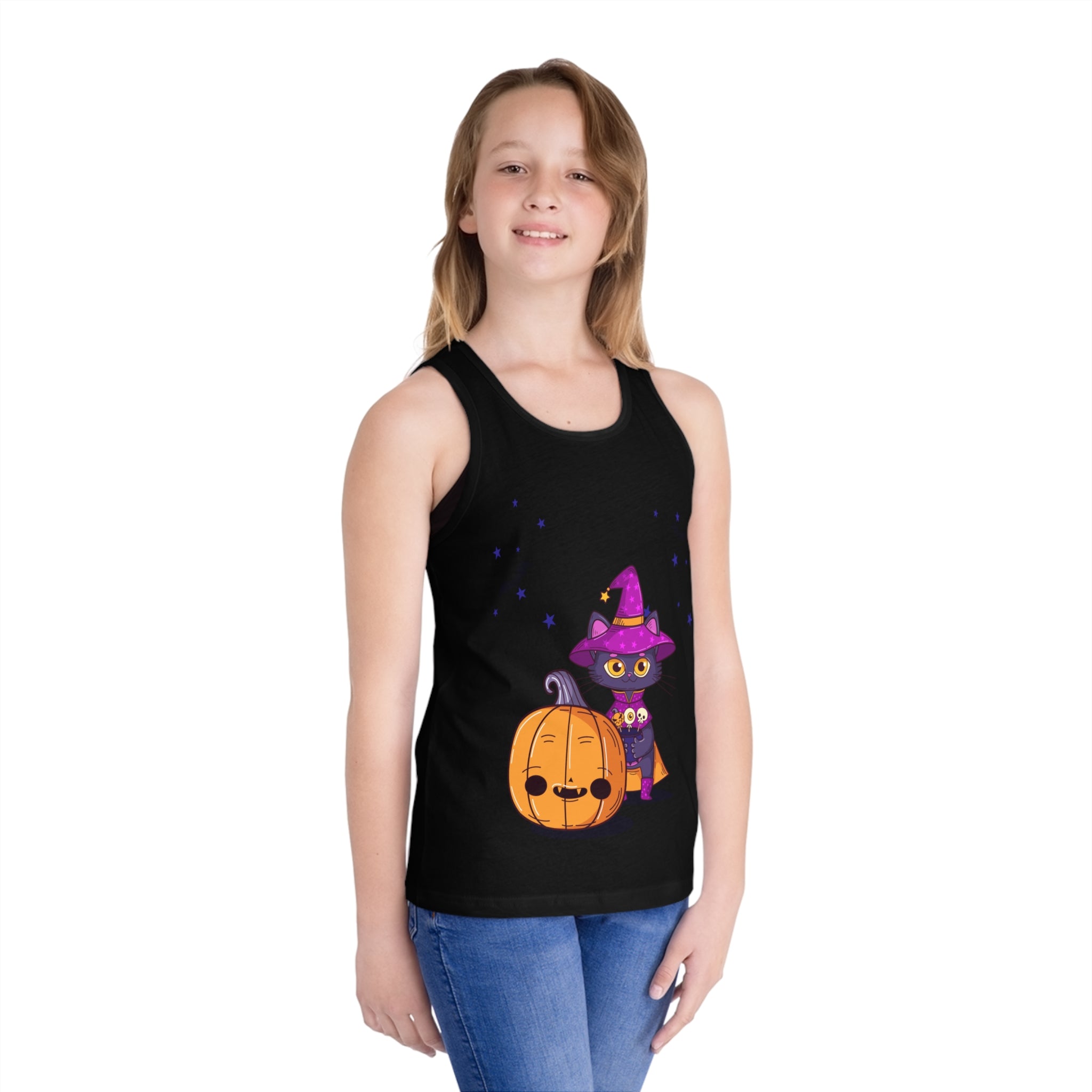 Happy Halloween with Witch Cats | Kid's Jersey Tank Top